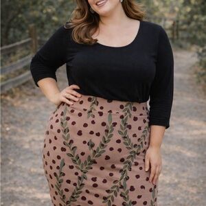 LuLaRoe Pencil Skirt - Tan and Green leaf print